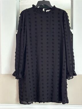 Black Textured Long-Sleeve Shift Dress - Women